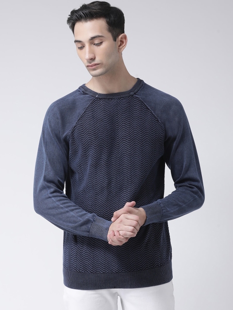 

Club York Men Navy Blue Self Design Pullover Sweater