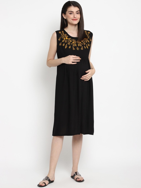 

The Vanca Women Black Self Design A-Line Maternity Dress