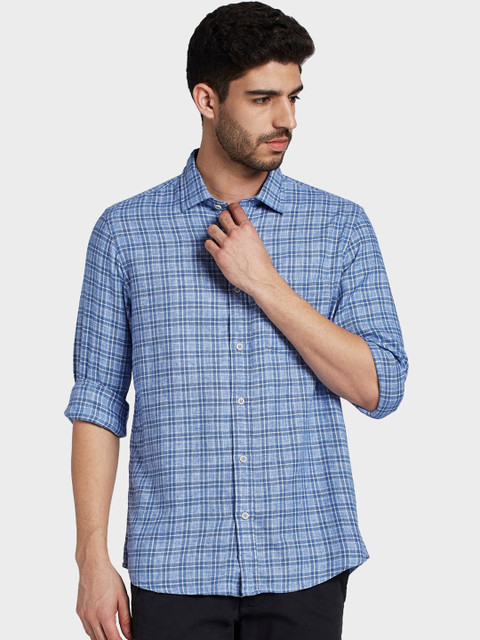 

ColorPlus Men Blue Tailored Fit Checked Casual Shirt