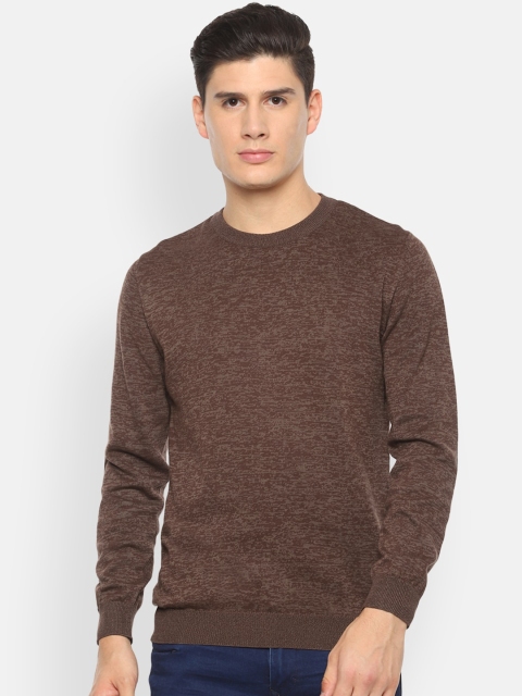 V Dot Men Brown Solid Pullover Sweater
