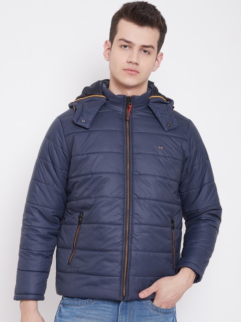 

Okane Men Navy Blue Solid Padded Jacket