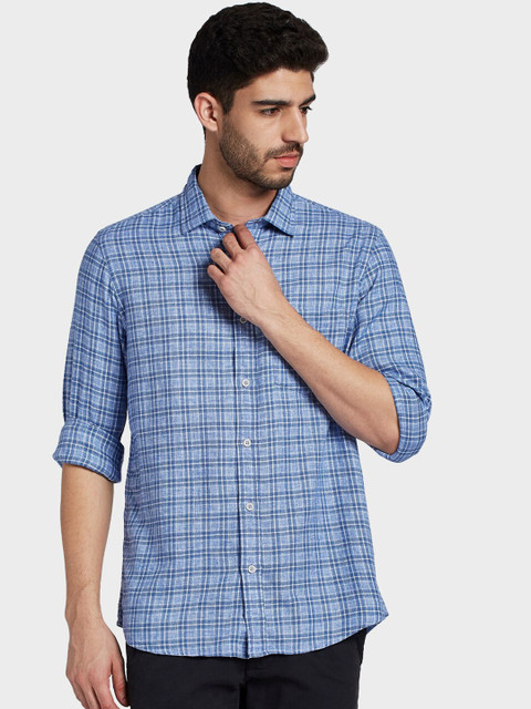 

ColorPlus Men Blue Tailored Fit Checked Casual Shirt