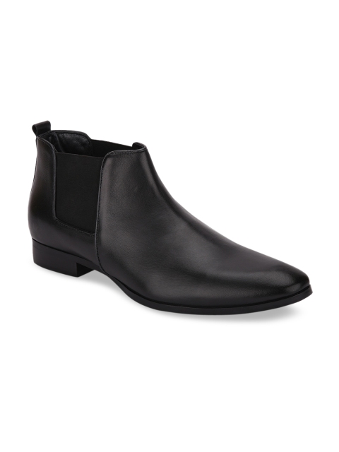LOUIS STITCH Men Black Italian Leather Mid-Top Handmade Boots