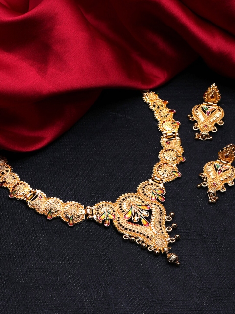 

Yellow Chimes Gold-Plated Red & Green Meenakari Handcrafted Jewellery Set