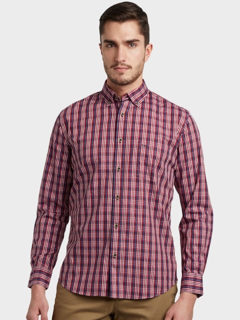 

ColorPlus Men Red & Navy Blue Tailored Fit Checked Casual Shirt