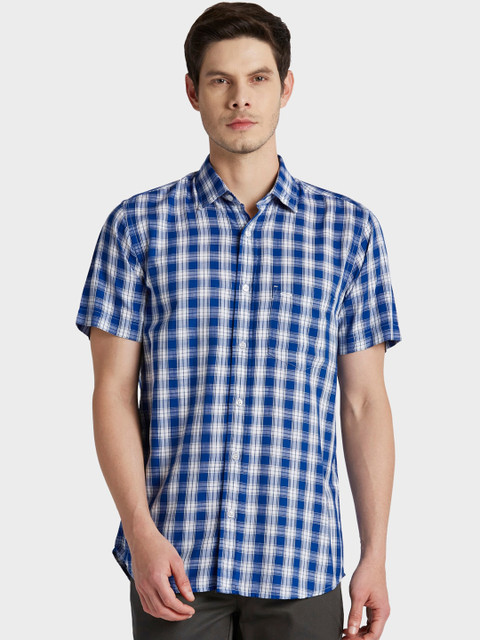 

ColorPlus Men Blue Tailored Fit Checked Casual Shirt