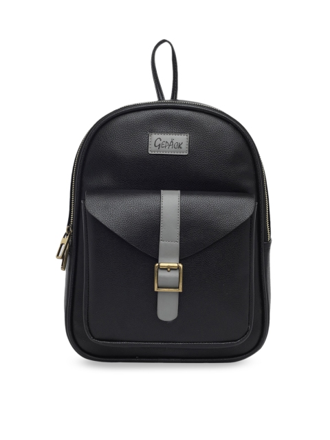 GEPACK by BagsRUs Women Black Faux Leather 22 cm Backpack