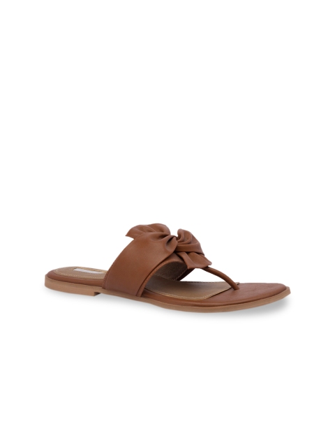 

Inc 5 Women Tan Solid Mesh T-Strap Flats