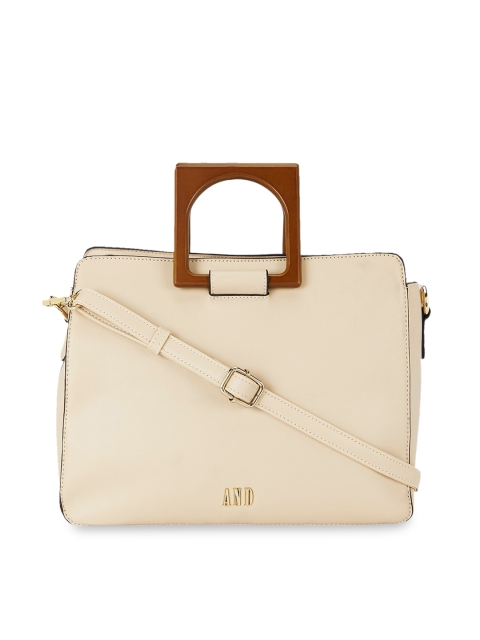 

AND Beige Solid Handheld Bag