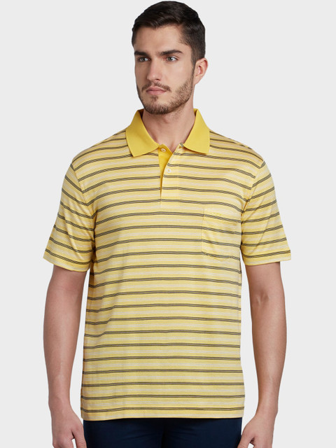 

ColorPlus Men Yellow & Black Striped Polo Collar T-shirt