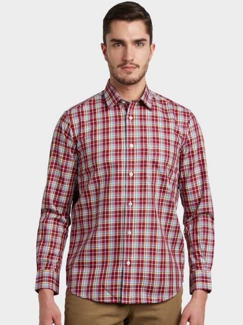 

ColorPlus Men Maroon & Grey Tailored Fit Checked Casual Shirt