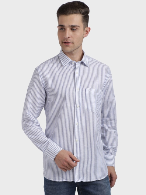 

ColorPlus Men Blue & White Regular Fit Striped Casual Shirt