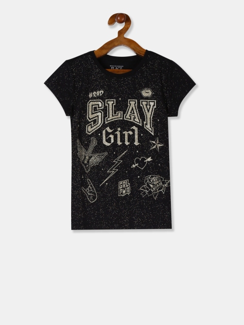 

The Childrens Place Girls Black Printed Round Neck T-shirt