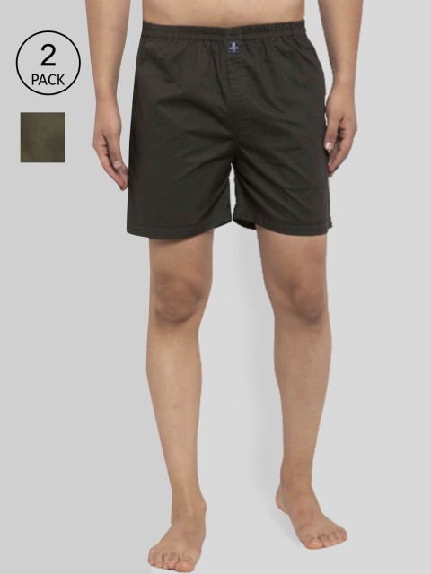 

NEUDIS Men Pack of 2 Olive Green & Brown Solid Pure Cotton Boxers N20MCTBXS-1207DGR