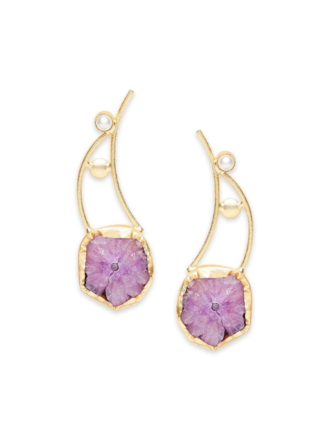 

Moon Dust Gold-Toned & Purple Quirky Drop Earrings