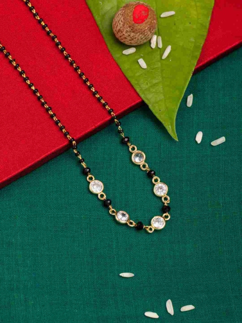 

Sia Art Jewellery Gold-Plated & White AD-Studded Beaded Mangalsutra