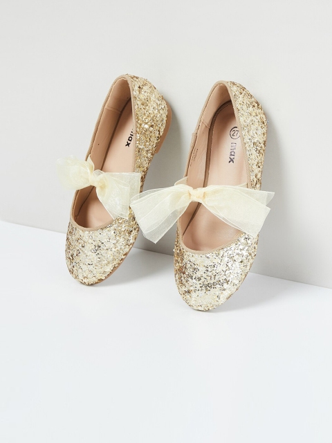 

max Girls Gold-Toned Embellished PU Mary Janes