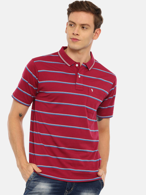 

Classic Polo Men Maroon Striped Polo Collar T-shirt