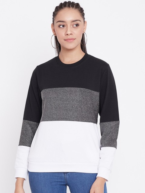 

Austin wood Women White & Black Colourblocked Sweatshirt