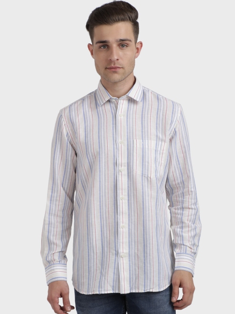

ColorPlus Men Beige & Blue Regular Fit Striped Casual Shirt