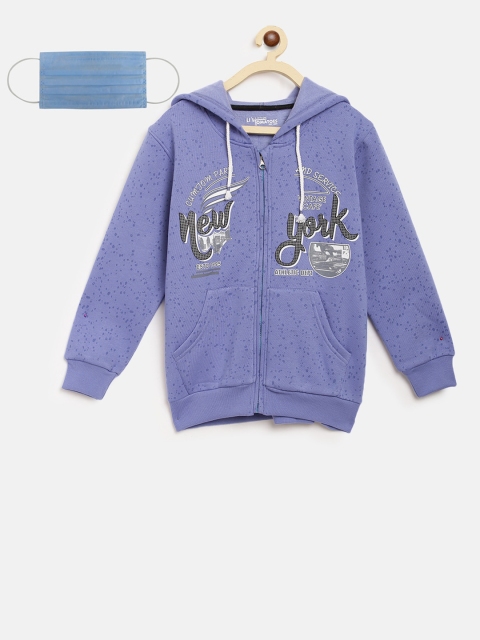Lil Tomatoes Boys Purple Printed Hooded Sweatshirt