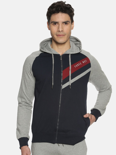 

Force NXT Men Navy Blue & Grey Solid Hooded Sweatshirt