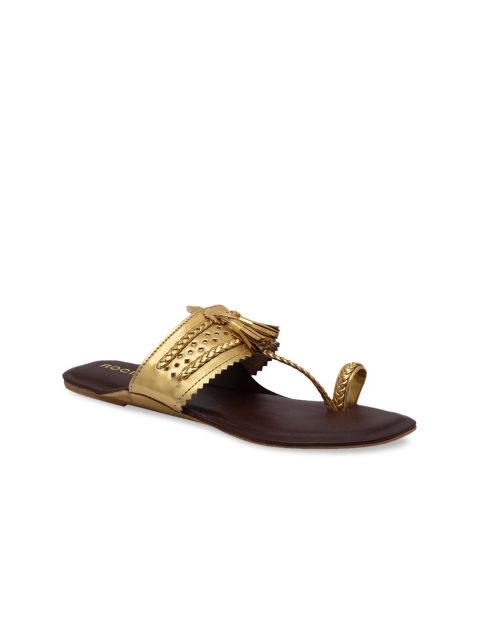 

Rocia Women Gold-Toned Textured One Toe Flats