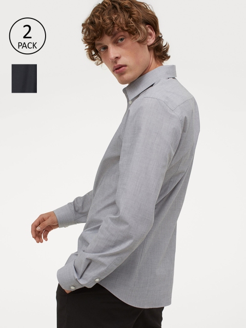 

H&M Men 2-Pack Easy-Iron Shirts, Grey