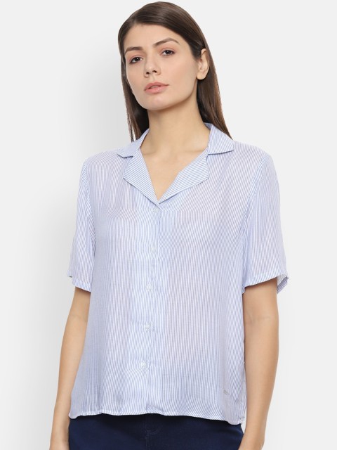 

Van Heusen Woman Blue Striped Shirt Style Top