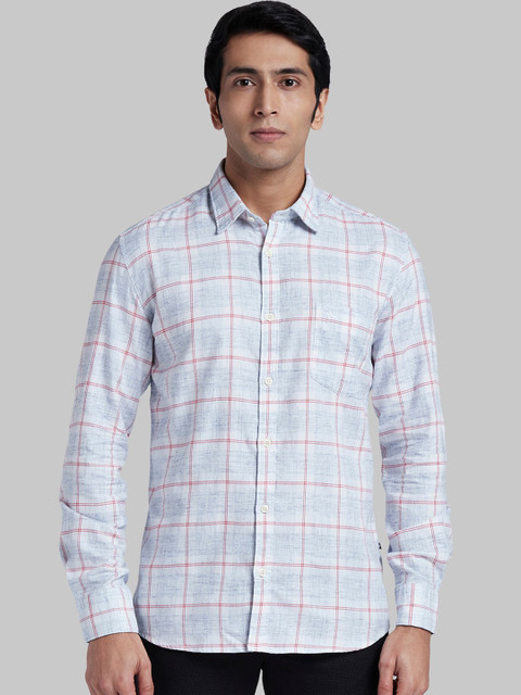 

Parx Men Blue & Off-White Regular Fit Checked Casual Shirt