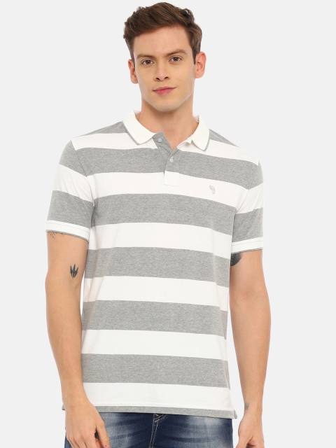 

Classic Polo Men Grey & White Striped Polo Collar T-shirt