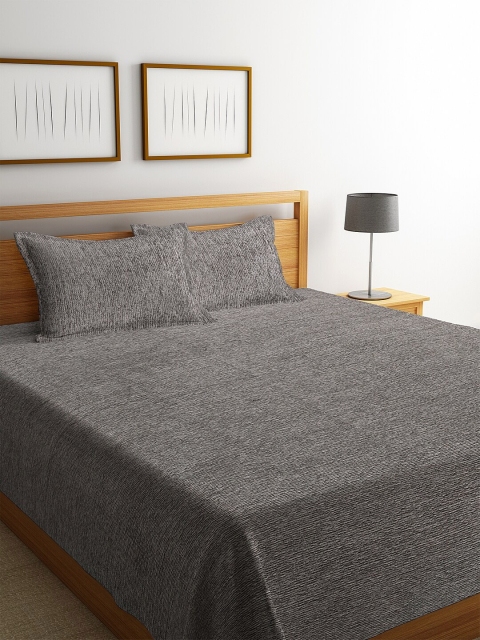 

KLOTTHE Grey Solid King Size Double Bed Cover With 2 Pillow Covers