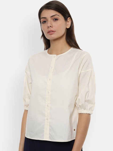 Van Heusen Woman Women Cream-Coloured Solid Shirt Style Top