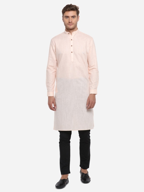 

JADE BLUE Men Peach-Coloured Solid Straight Modi Kurta