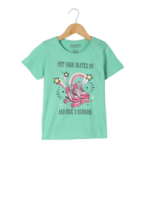 

Cherokee Girls Green Printed Round Neck T-shirt