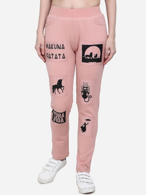 

Yuvraah Women Pink & Black Printed Slim-Fit Rapid-Dry Sustainable Track Pants