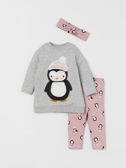 

H&M Kids Grey & Pink Printed 3-Piece Set
