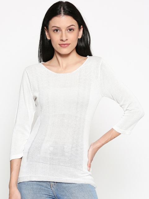 

Manola Women White Self Design Top
