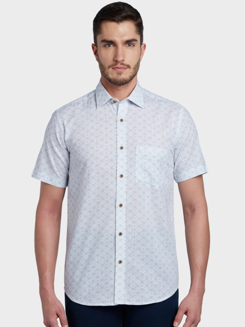 

ColorPlus Men White & Blue Tailored Fit Printed Casual Shirt