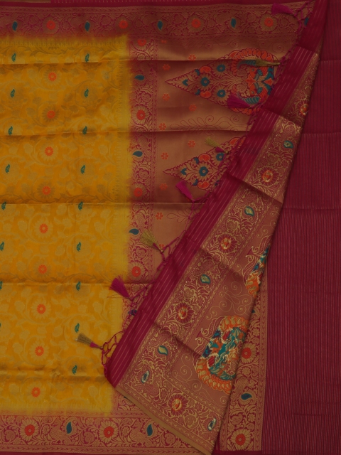

Pothys Yellow & Maroon Jute Silk Woven Design Saree