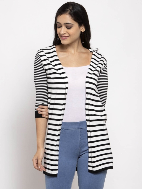 

Kalt Women White & Black Striped Open Front Shrug