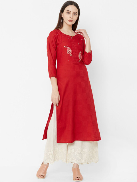 

Os Women Red Yoke Design A-Line Kurta