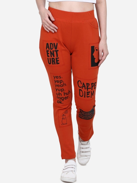 

Yuvraah Women Orange & Black Printed Slim-Fit Rapid-Dry Track Pants