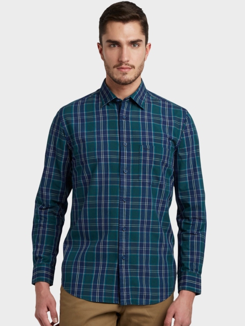 

ColorPlus Men Green Tailored Fit Checked Casual Shirt