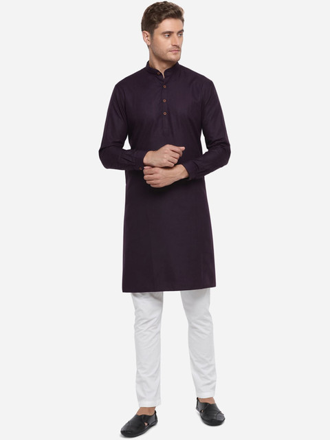 

JADE BLUE Men Purple Solid Straight Modi Kurta
