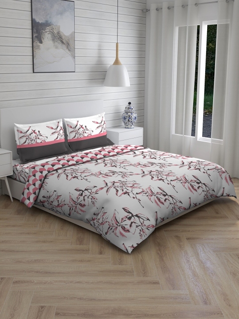 

Layers White & Pink Floral Printed 144TC Bedding Set With Comforter