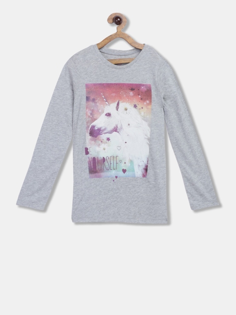 

The Childrens Place Girls Grey Printed Round Neck T-shirt
