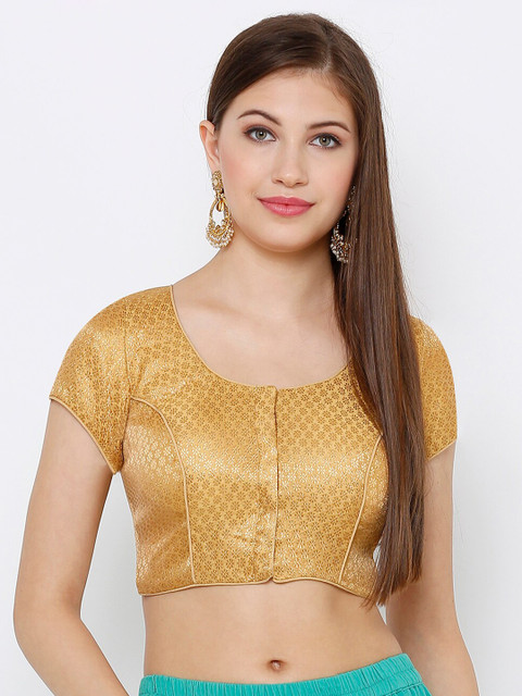 

SALWAR STUDIO Women Gold Woven Design Silk Blend Padded Saree Blouse