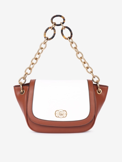 

LYN Cream-Coloured & Brown Colourblocked Hobo Bag