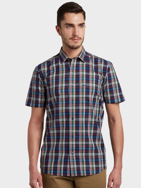 

ColorPlus Men Green & Navy Blue Tailored Fit Checked Casual Shirt
